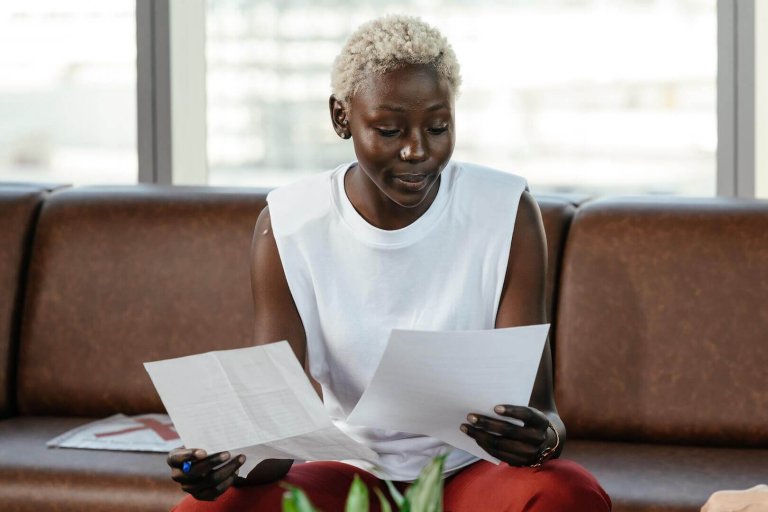 woman looking at documents